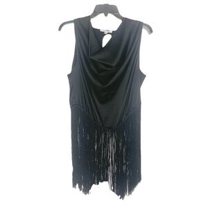 NEW Cloud Ten Black Cowl Neck Fringe Sleeveless Top Size Small